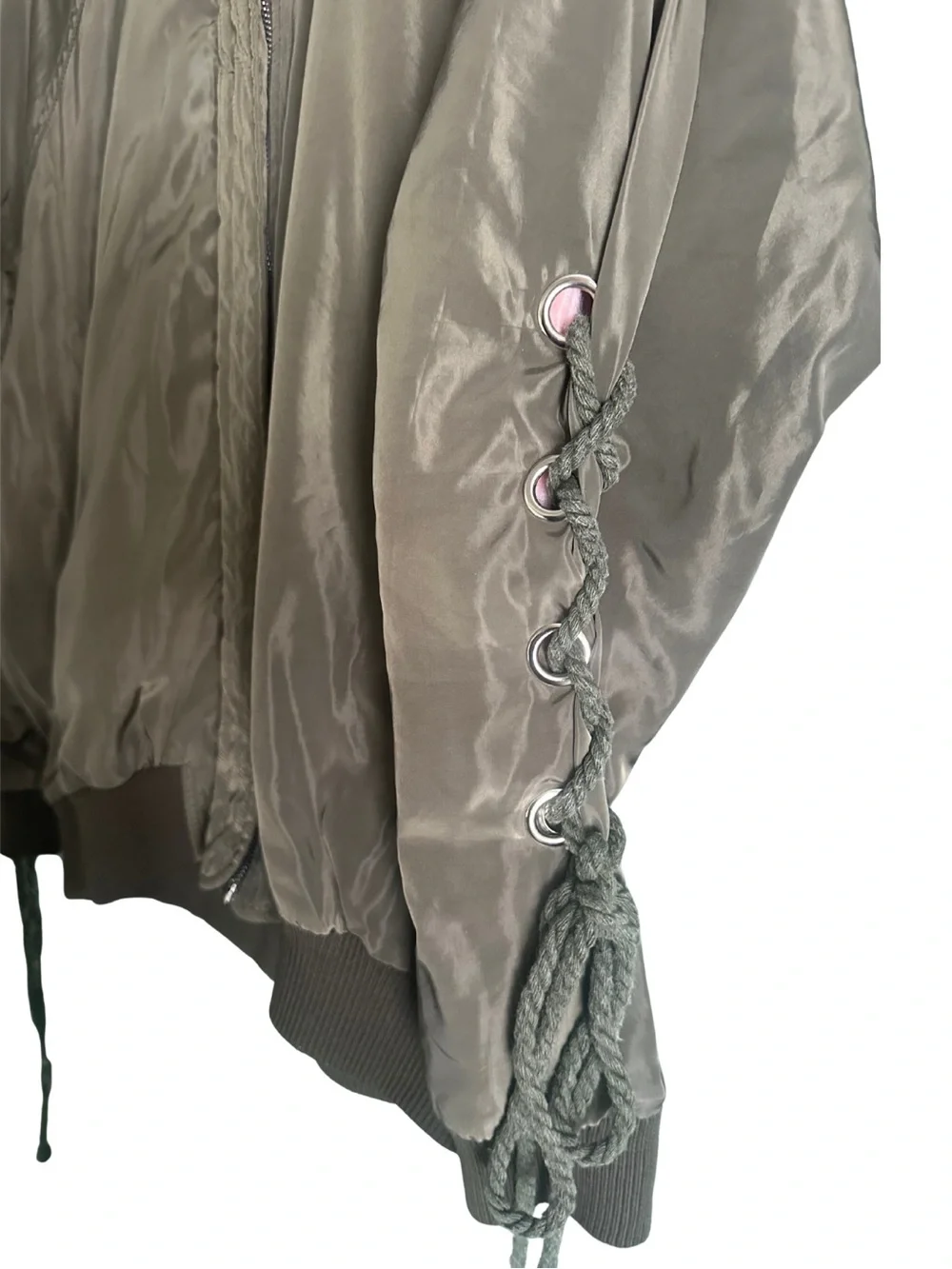 Missguided Olive Green Lace-Up Sleeve Bomber Jacket US 2 UK 6